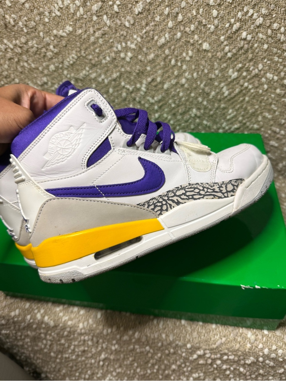Jordan Legacy 312 High-Top Sneakers in White, Purple & Yellow - Picture 8 of 9